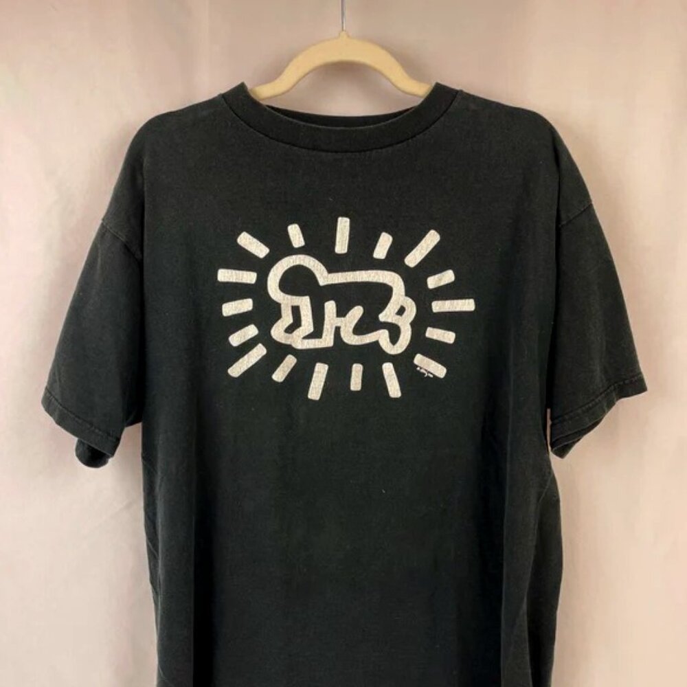 KEITH HARING VINTAGE ORIGINAL POP SHOP 80'S / 90'S T-SHIRT RADIANT BABY & DOG